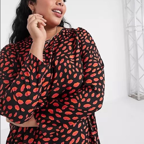 Wednesdays Girl Smock Dress Peplum Hem Lip Print - Picture 13 of 13